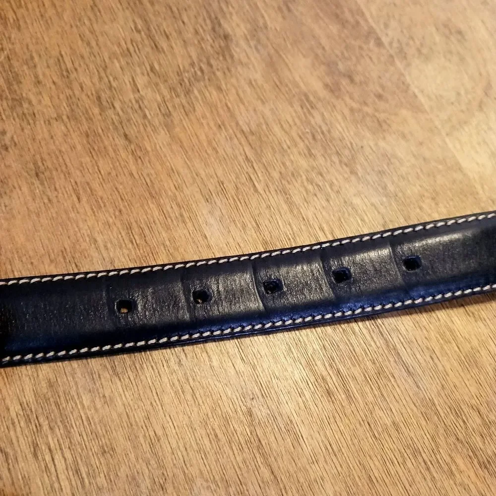VINTAGE GAP Black Leather Belt Contrast Ivory Stitching Silver Buckle Size M 34